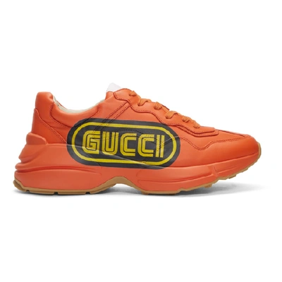 Gucci Rhyton  Print Leather Sneaker In 7519 Orange