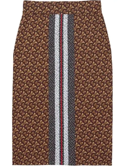 Burberry Monogram Stripe Print Stretch Jersey Pencil Skirt In Brown