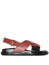 Marni 20mm Crisscross Leather Flat Sandals In Brown