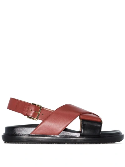 Marni 20mm Crisscross Leather Flat Sandals In Brown
