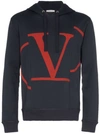 Valentino Go Logo Hoodie In Navy Rosso