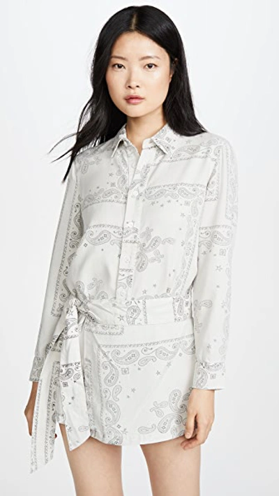 Pam & Gela Bandana-print Long-sleeve Romper In Sands