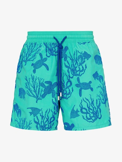 Vilebrequin Coral Turtles Print Swim Shorts In Green