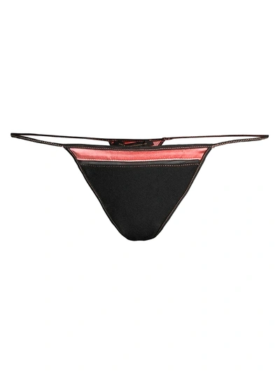 Kiki De Montparnasse Intime Stretch Silk Trimmed Thong In Black