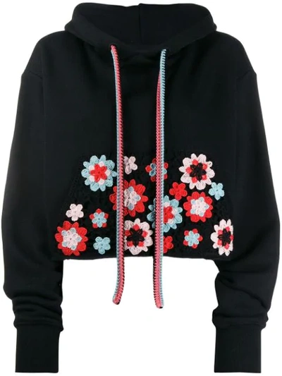 Alanui Cropped Embroidered Hoodie In Black