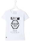 Philipp Plein Junior Kids' Logo Embellished Cotton Jersey T-shirt In White