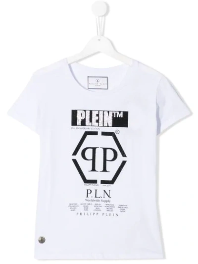 Philipp Plein Junior Kids' Logo Embellished Cotton Jersey T-shirt In White