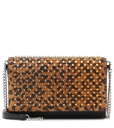 Christian Louboutin Paloma Spiked Leopard-print Suede And Leather Clutch In Caramel Black