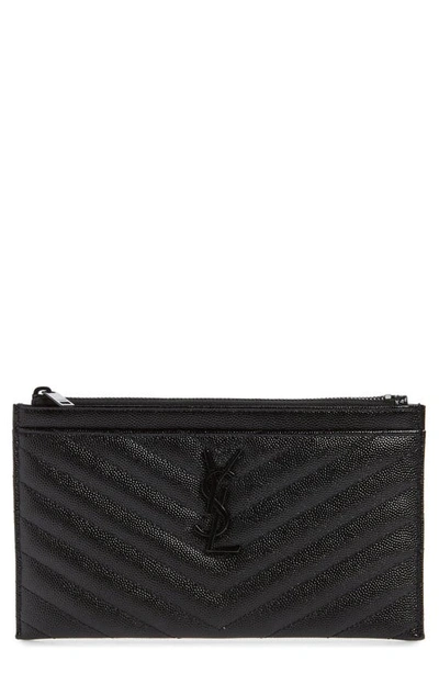 Saint Laurent Monogramme Quilted Calfskin Zip Pouch In Noir