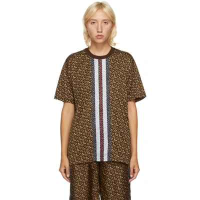 Burberry Monogram Stripe Print Cotton Oversized T-shirt In Bridle Brown Ip Ptn