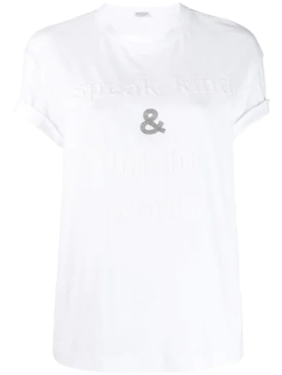 Brunello Cucinelli 'speak Kind Words' T-shirt In Cx690 Bianco