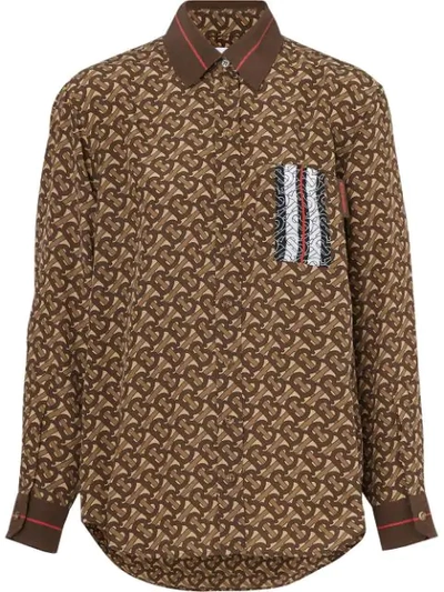 Burberry Tb All Over Printed Mulberry Silk Shirt In Brown