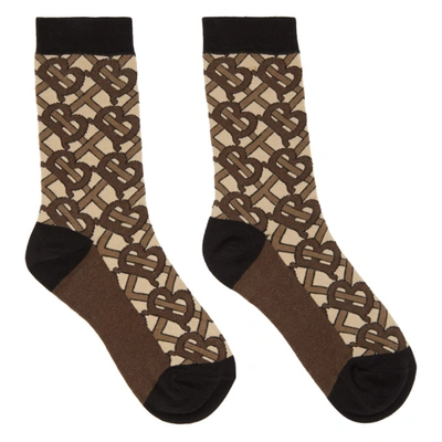 Burberry Monogram Intarsia Cotton Blend Socks In Brown