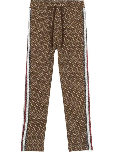 Burberry Monogram Stripe Print Cotton Trackpants In Brown