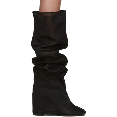 Mm6 Maison Margiela Black Mesh Tall Boots In T8013 Black