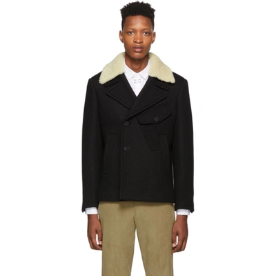 Neil Barrett Shearling-collar Wool-blend Jacket In 514 Blk Nat