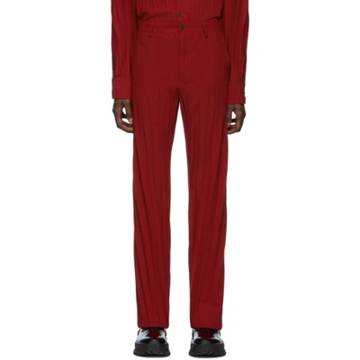 Valentino Red Plisse Trousers In 157rosso