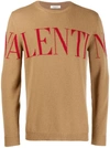 Valentino Logo Jacquard Cashmere Crewneck Sweater In Beige