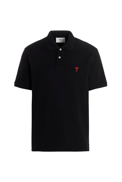 Ami Alexandre Mattiussi Logo-embroidered Polo Shirt In Black