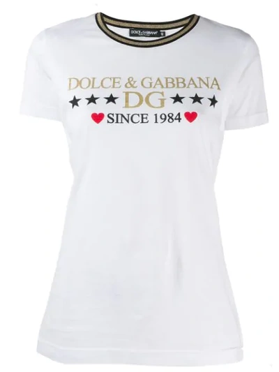 Dolce & Gabbana Glitter Logo Print T-shirt In Bianco Ottico