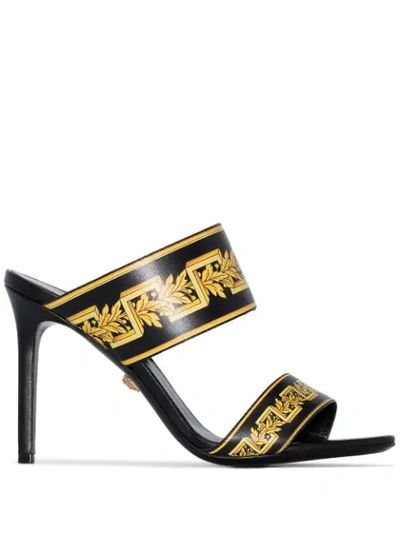 Versace Baroque 95mm Printed Mules In Black