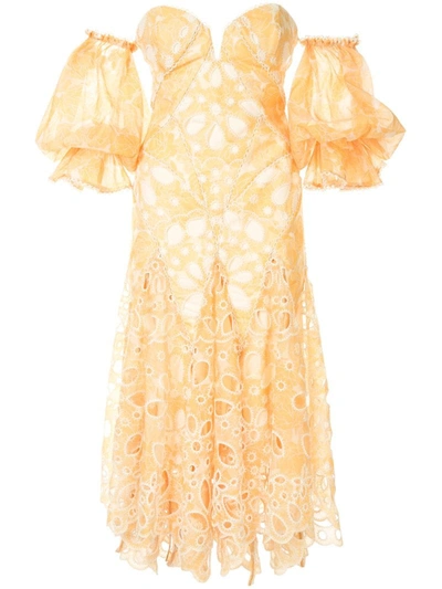Acler Holland Drop-shoulder Lace Midi Dress In Yellow