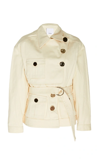 Acler Lewis Button-detailed Belted Denim Jacket In Neutral