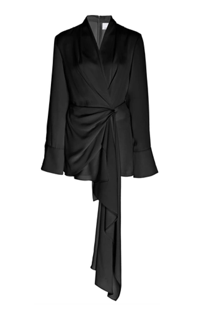 Acler Spanning Draped Wrap-effect Crepe Top In Black