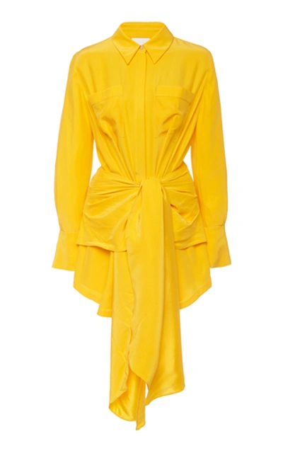 Acler Bollard Tie-front Silk-blend Mini Dress In Yellow