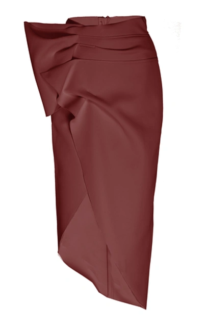 Acler Mancroft Asymmetric Crepe Midi Skirt In Burgundy