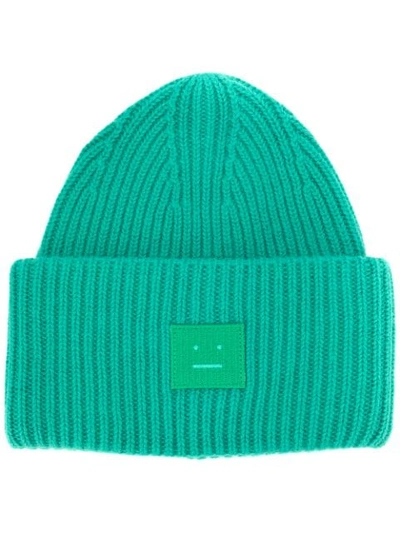 Acne Studios Pansy N Face Knit Hat In Green