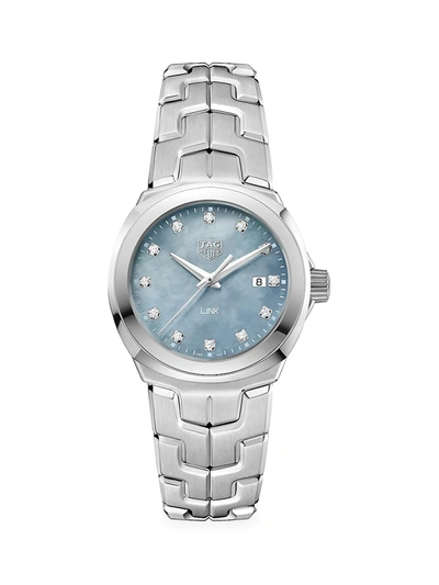 Tag Heuer Women's Link 32mm Stainless Steel, Grey Mother-of-pearl & Diamond Quartz Bracelet Watch In Blue