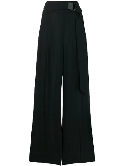 Brunello Cucinelli Monili-tabbed Wide-leg Silk Evening Pants In Black