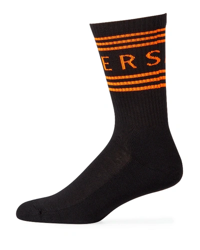 Versace Men's Athletic Band Socks In Black/orange