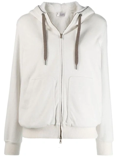 Brunello Cucinelli Cashmere-blend Fleece Lined Sweater In White