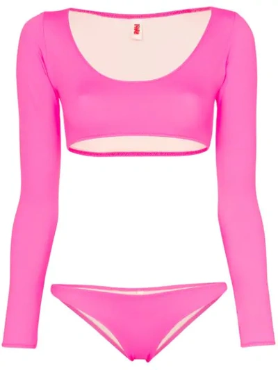 Solid & Striped Colette Long Sleeved Bikini In Pink