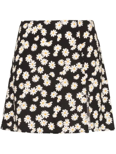 Reformation Margot Daisy Print Mini Skirt In Black