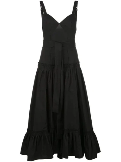 Proenza Schouler Sleeveless Poplin Drop-waist Midi Dress In Black