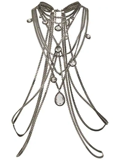 Alexander Mcqueen Jeweled Chain Harness In Silver