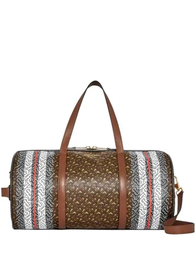 Burberry Medium Monogram Stripe E-canvas Barrel Bag In Brown
