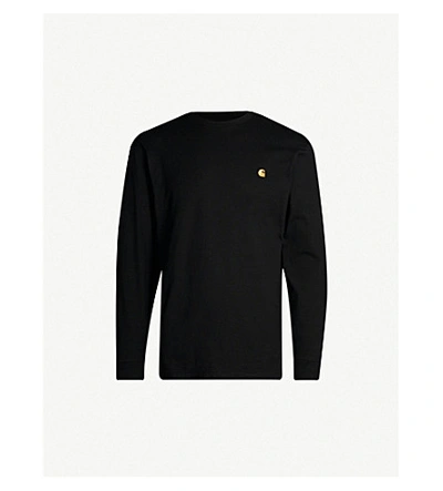 Carhartt Chase Logo-embroidered Cotton-jersey Top In Black / Gold