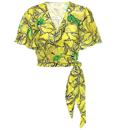 Diane Von Furstenberg Hailey Lemon-print Cotton And Silk-blend Top In Yellow
