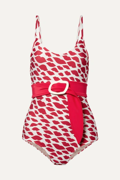 Adriana Degreas Bacio Belted Printed Swimsuit In Red