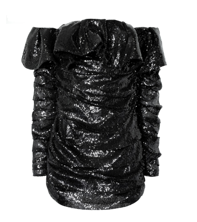 Attico Off-the-shoulder Sequinned Mini Dress In Black