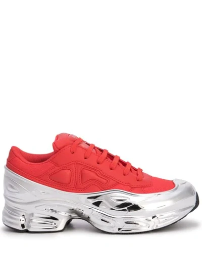 Adidas Originals Raf Simons X Adidas - Ozweego Metallic Wrap Mesh And Leather Trainers - Mens - Red Multi