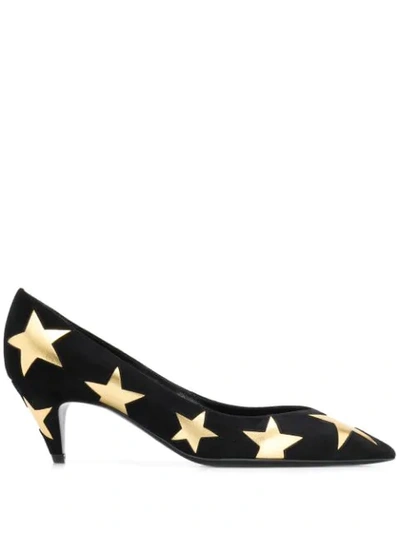 Saint Laurent Charlotte Star Leather And Suede Pumps In Black