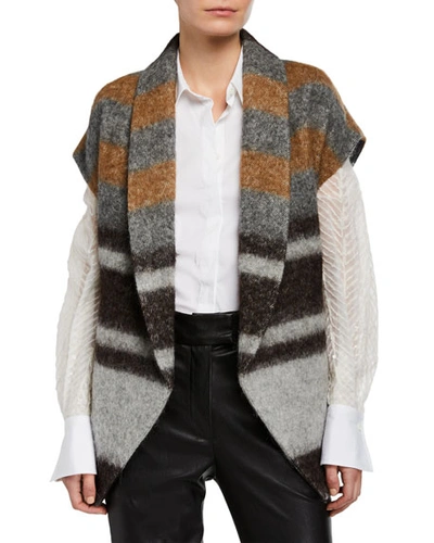 Brunello Cucinelli Striped Wool-alpaca Vest In Gray/brown
