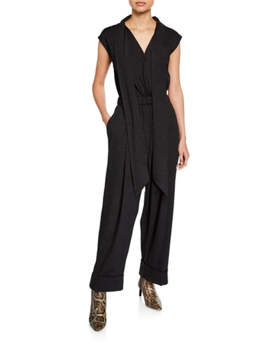 Brunello Cucinelli Wool V-neck Jumpsuit In Gray