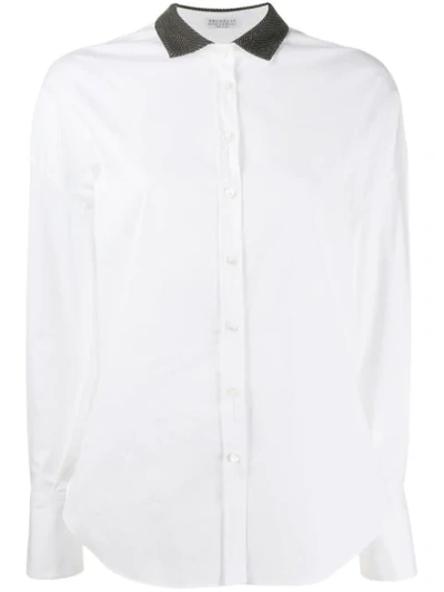 Brunello Cucinelli Beaded Collar Button-front Shirt In White