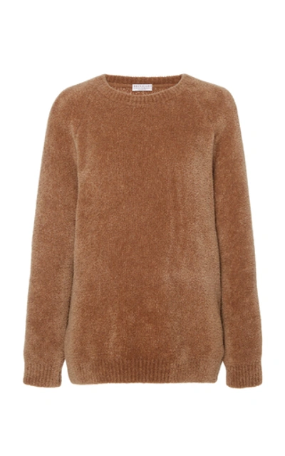Brunello Cucinelli Cashmere-silk Teddy Sweater In Brown